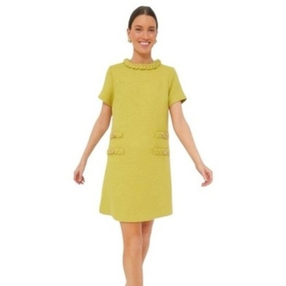Tuckernuck Yellow Chartreuse Tweed Braided Collar Jackie Shift Dress - XXXL